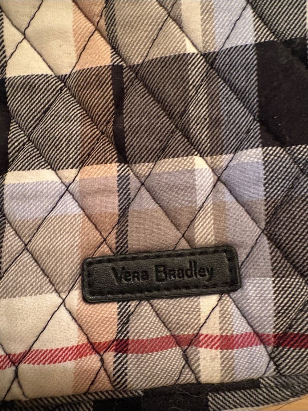 Vera Bradley Quilted Plaid Crossbody in Neutral Tones with Red Accents - Picture 2 of 7